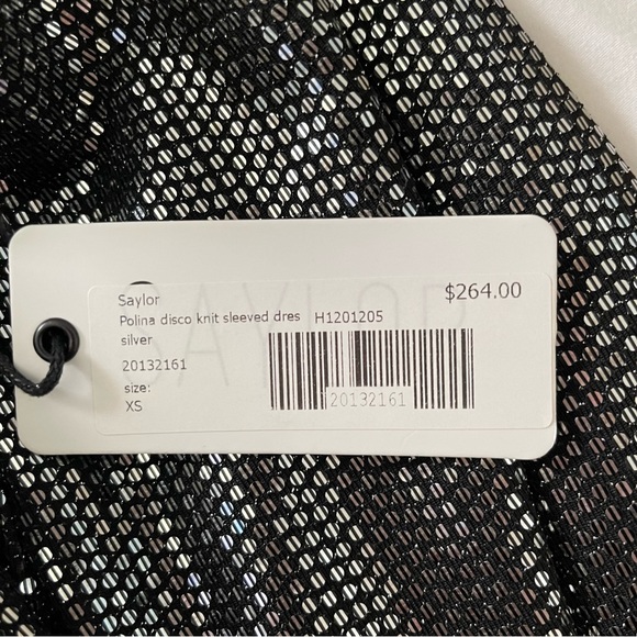 Saylor Mini Dress Metallic Silver Black Back Cut Out NWT Sz XS Polina Disco - Picture 11 of 11